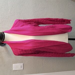 NWT Lauren Ralph Lauren Bright Pink Open Front Shawl Collar Cardigan Sweater